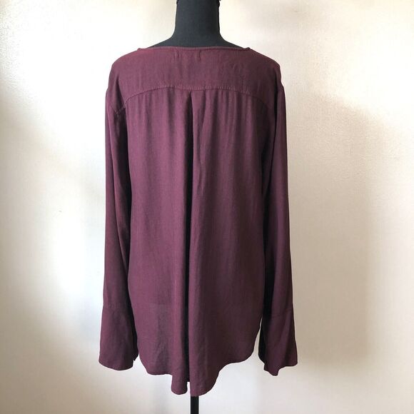 Cloth & Stone Anthropologie Shirt Medium Knot Front Tunic Split Sleeve Burgundy - Picture 5 of 13